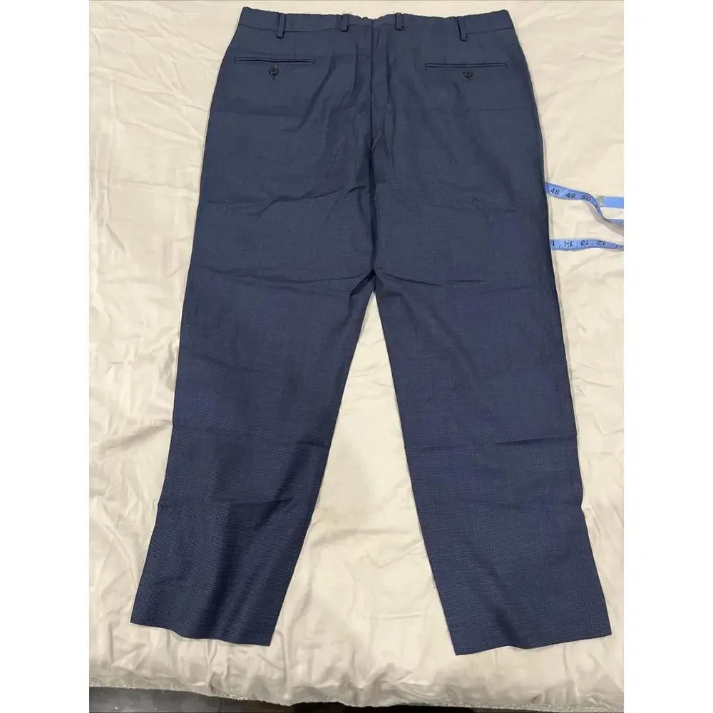 LUIGI BIANCHI MANTOVA LBM MENS DRESS PANTS 38x27 BLUE PATTERN MADE IN ITALY VGC!
